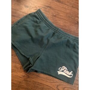 Victorias Secret PINK Fleece Lounge Shorts Forest Green Embroidered Logo XL